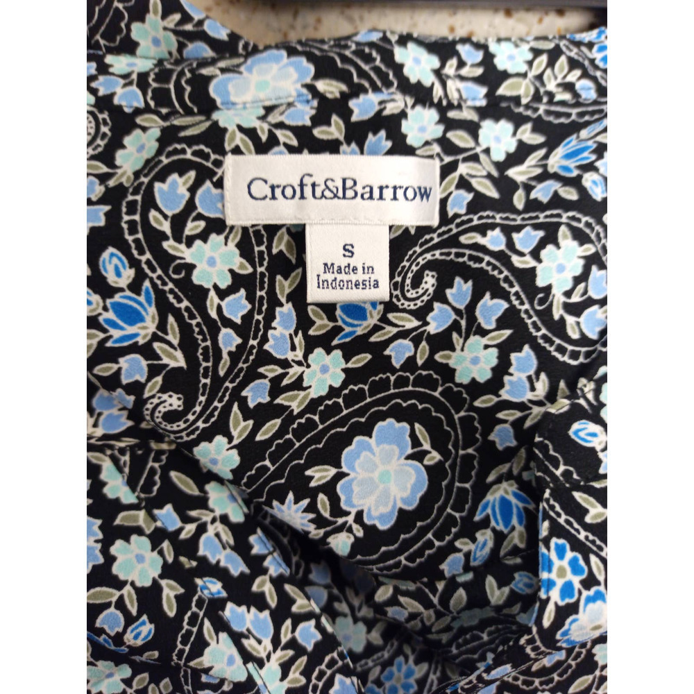Croft & Barrow womens Size S Boho Blue Floral Paisley 3/4 Sleeve Button Blouse - Picture 6 of 7